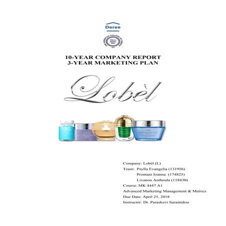 Markstrat Challenge:10-year Report & 3-year Marketing Plan - Lobel Company