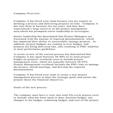 Company OverviewCompany A has hired your team because you are.docx
