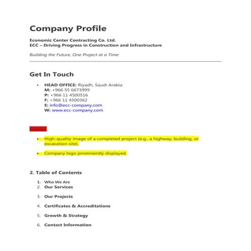 Company ProfileEconomic Center Contracting Co. Ltd. ECC – Driving Progress in Construction and Infrastructure
