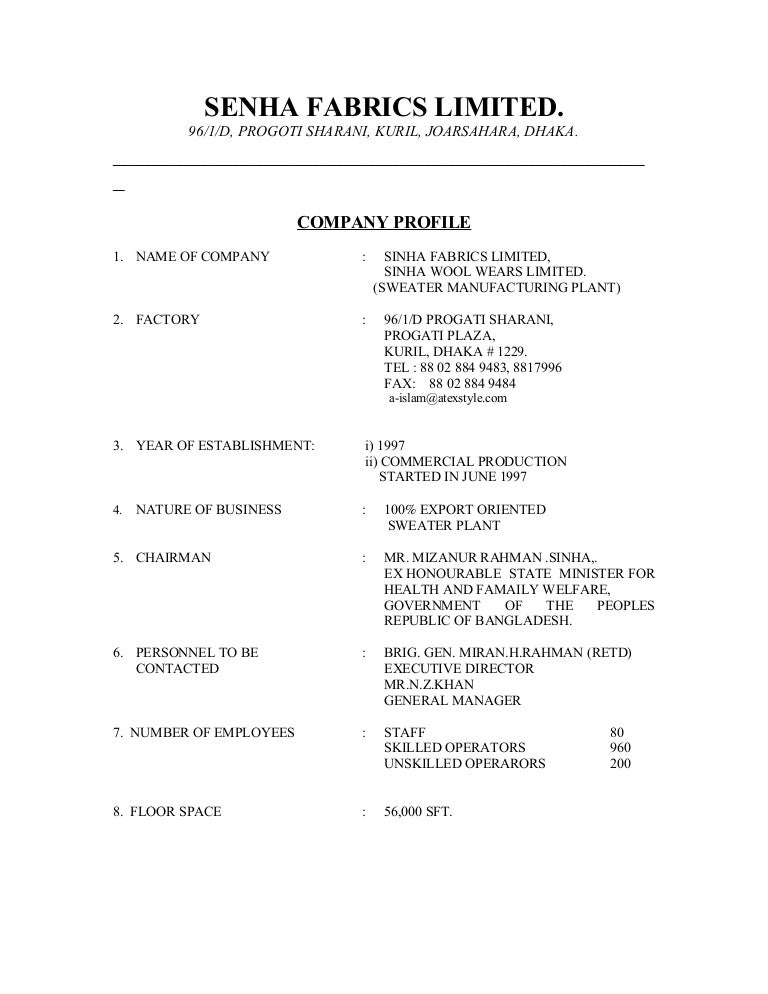 Company Profile Sinha Fabrics