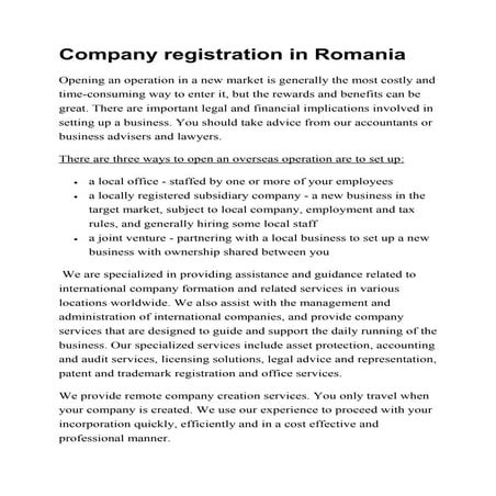 Company registration in romania