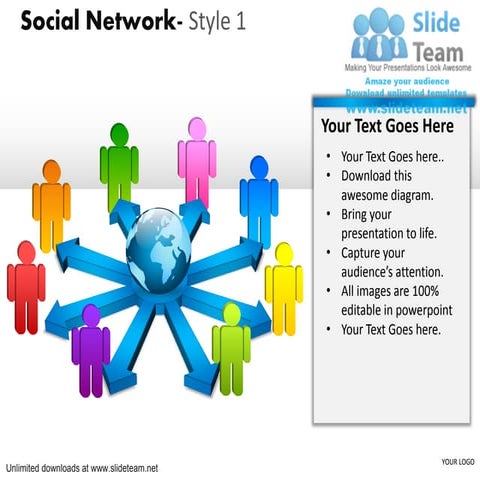 Company social network globe in center with people surrounding it 1 power poi...