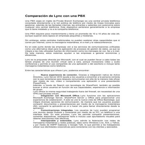 Comparación de lync con una pbx