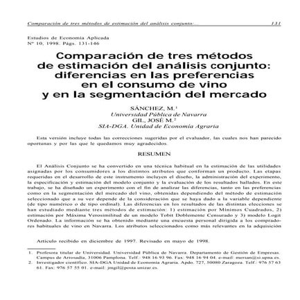 Comparación de métodos de estimacion del análisis conjunto