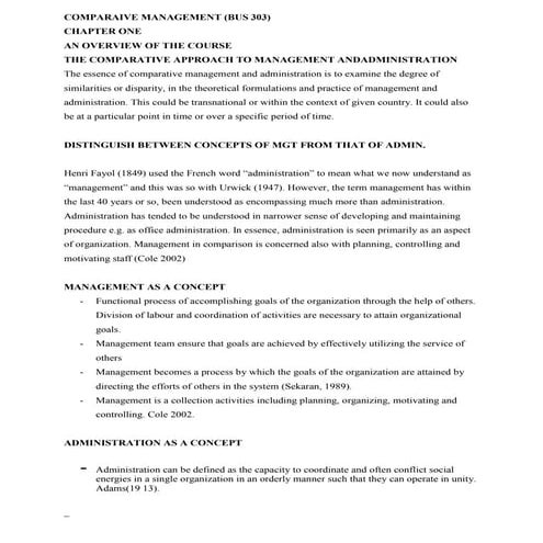 Comparaive management