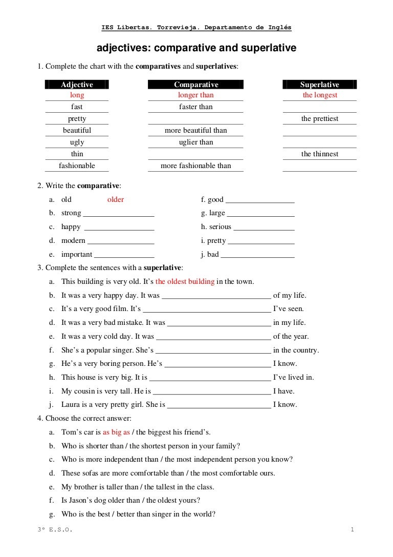 worksheet Comparative And Superlative Worksheets comparativ3s and superlativ3s