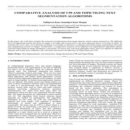 Comparative analysis of c99 and topictiling text segmentation algorithms