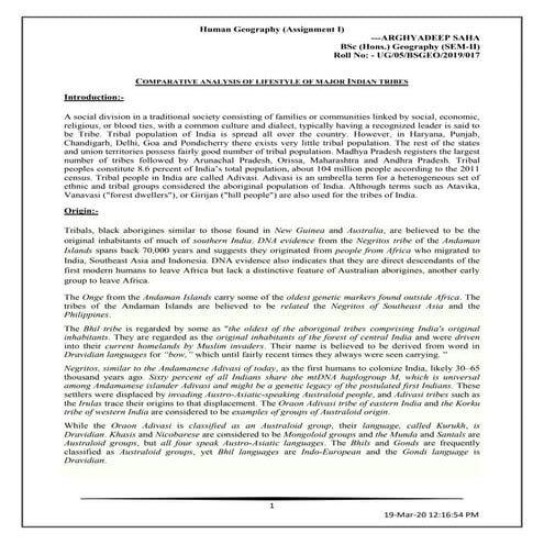 Comparative analysis of lifestyle of major Indian tribes