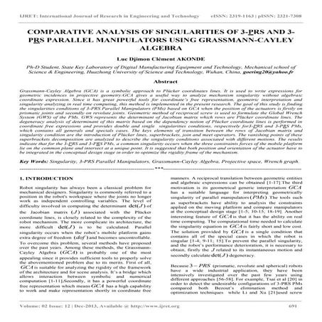 Comparative analysis of singularities of 3 prs and 3-prs parallel manipulator...