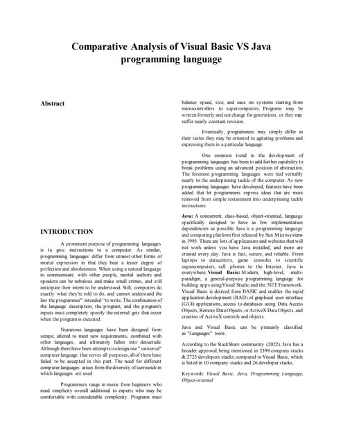 Comparative Analysis of Visual Basic VS Java programming language.docx