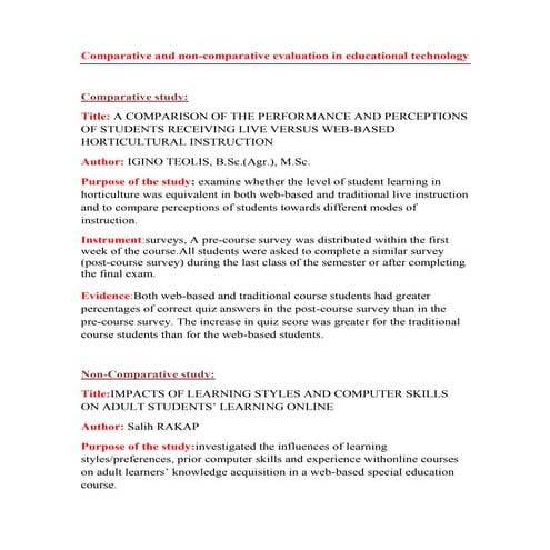 Comparative and non comparative evaluation in educational technology