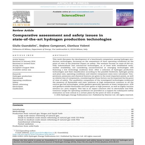 Comparative assessment and safety issues in state of the art hydrogen product...