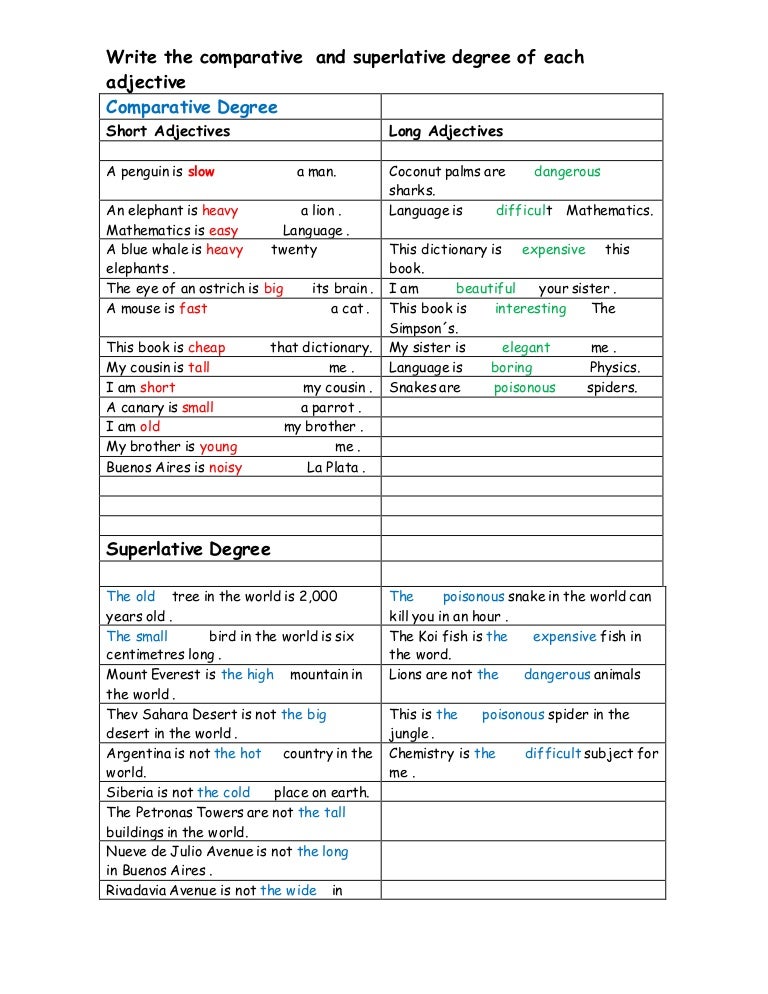 Write the comparative form of these adjectives