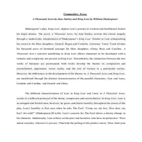 Comparative Essay: A Thousand Acres and King Lear