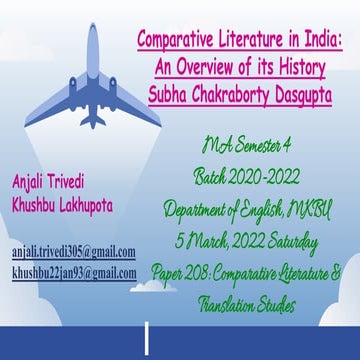 Comparative Literature in India An article major points Subha Chakraborty Das...