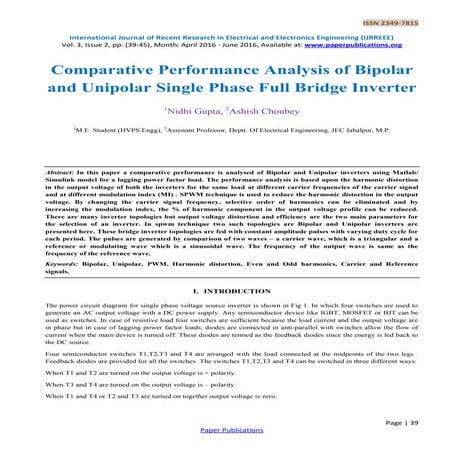 Comparative Performance Analysis of Bipolar and Unipolar Single Phase Full Br...
