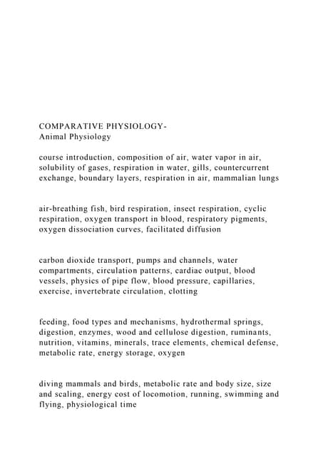 COMPARATIVE PHYSIOLOGY Animal Physiologycourse .docx