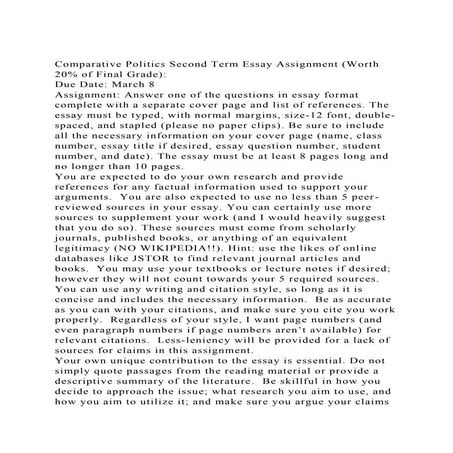 Comparative Politics Second Term Essay Assignment (Worth 20 of Fi.docx