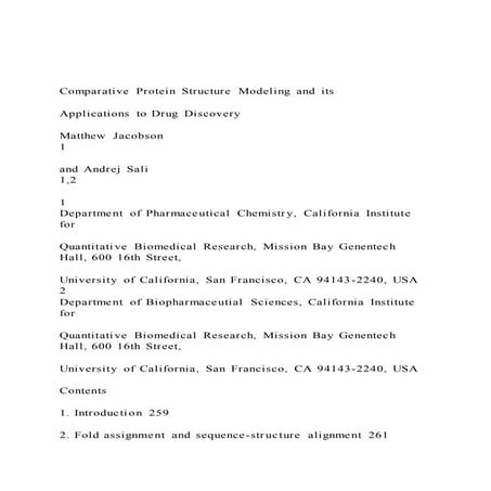 Comparative Protein Structure Modeling and itsApplications