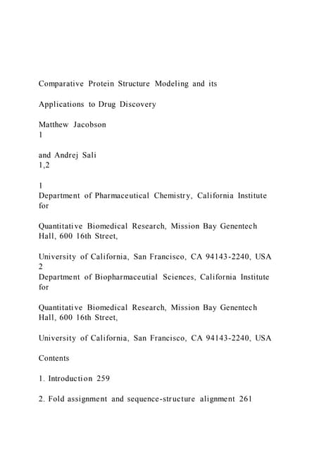 Comparative Protein Structure Modeling and itsApplications