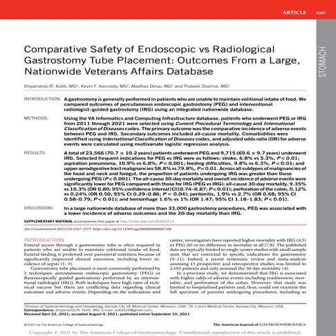 Comparative Safety of Endoscopic vs Radiological Gastrostomy Tube Placement_ Outcomes From a Large, Nationwide Veterans Affairs Database.pdf