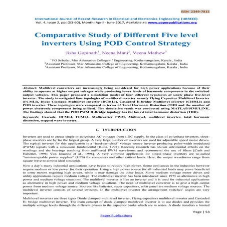 Comparative Study of Different Five level inverters Using POD Control Strategy