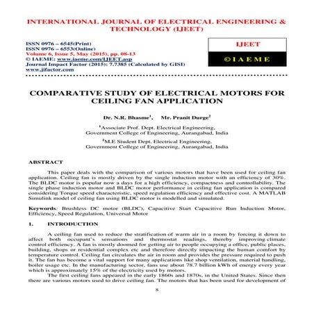 Comparative study of electrical motors for ceiling fan application | PDF