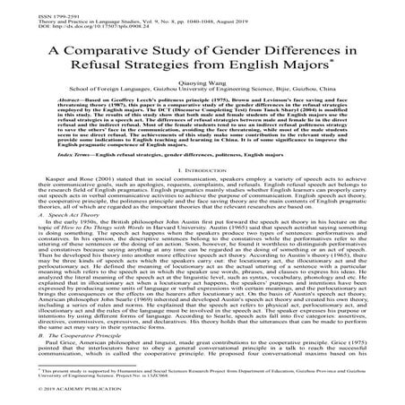 Comparative study of gender differences in refusal strategies | PDF
