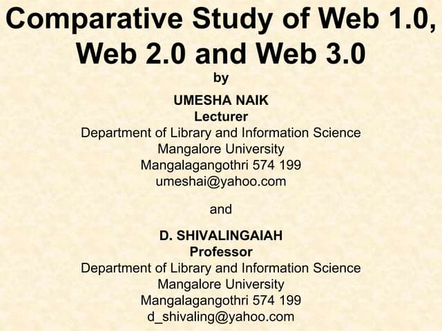 Comparative study of web 1, Web 2 and Web 3