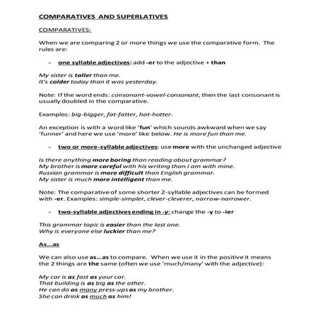 Comparatives and Superlatives