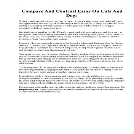 Compare And Contrast Essay On Cats And Dogs