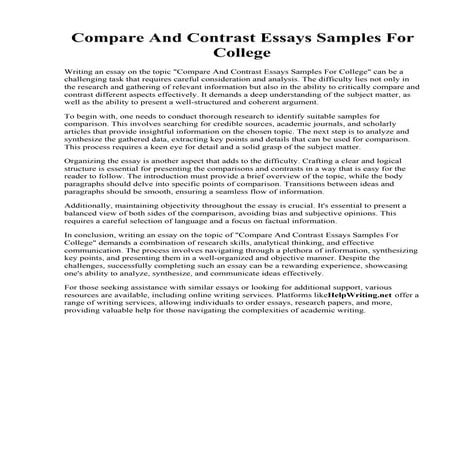 Compare And Contrast Essays Samples For College