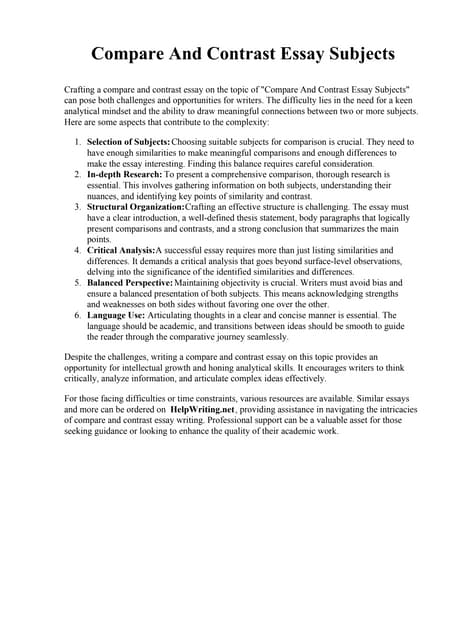 Comparative Contrast Essay. Pittsburg State University | PDF