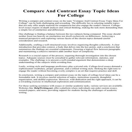Compare And Contrast Essay Topic Ideas For College
