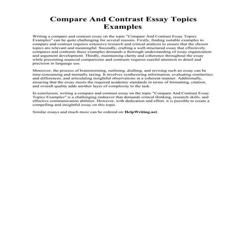 Compare And Contrast Essay Topics Examples
