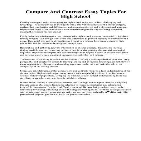 Compare And Contrast Essay Topics For High School