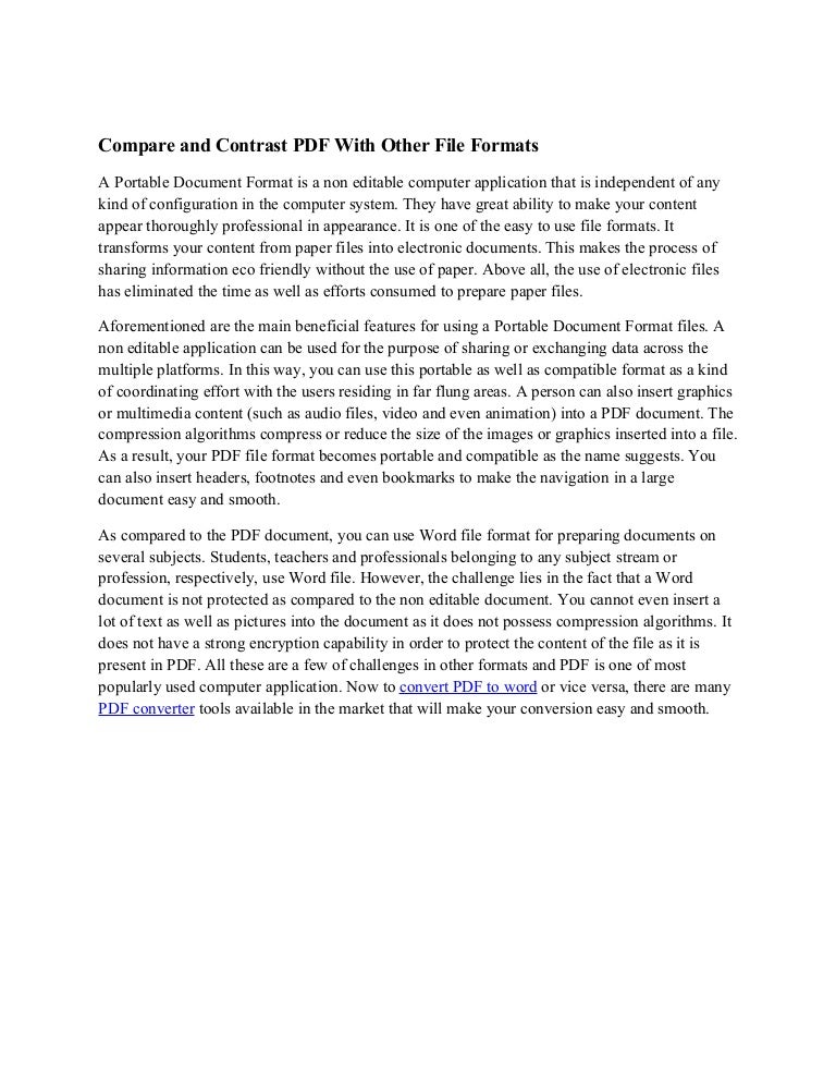 Compare and Contrast PDF With Other File Formats