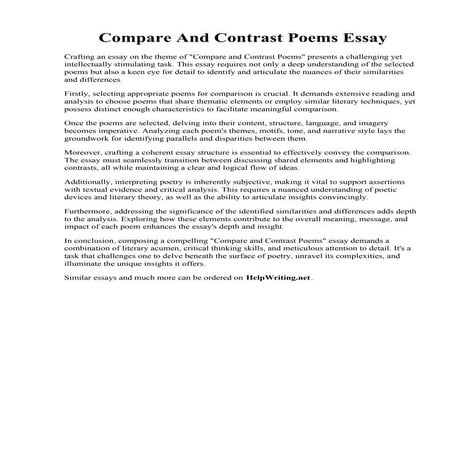 Compare And Contrast Poems Essay. 003 Compare And Contrast Essay Examples Col...