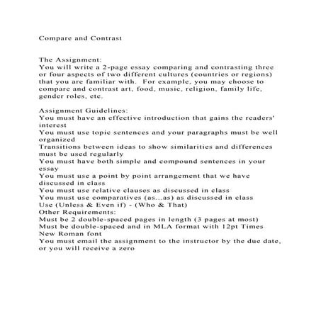 Compare and ContrastThe AssignmentYou will write a 2-page e.docx