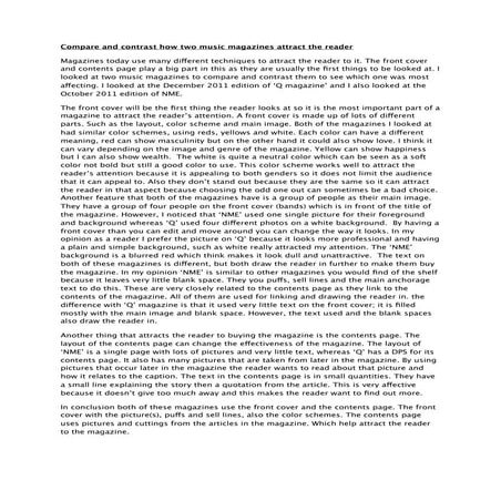 Compare and contrast of two music magazines