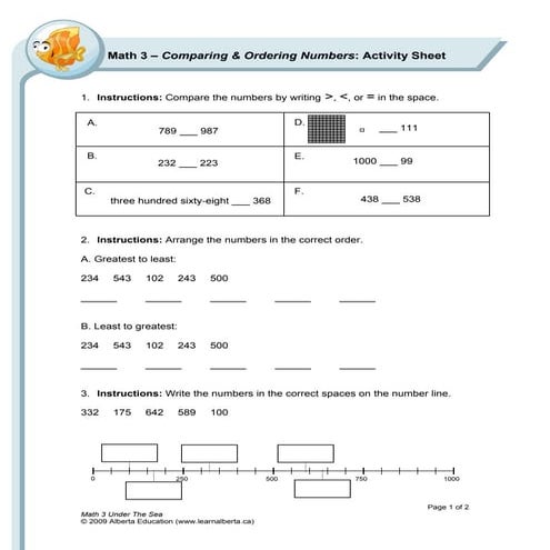 Compare and order numbers