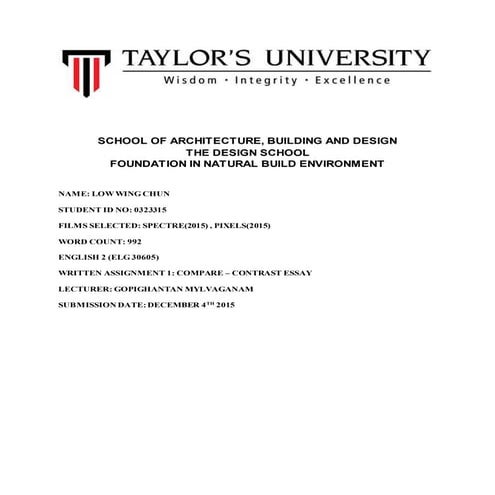 Assignment 1 : Compare and contrast essay