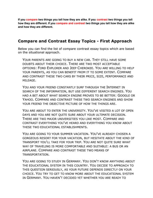 Compare contrast essay ideas