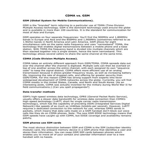 Compare gsm cdma