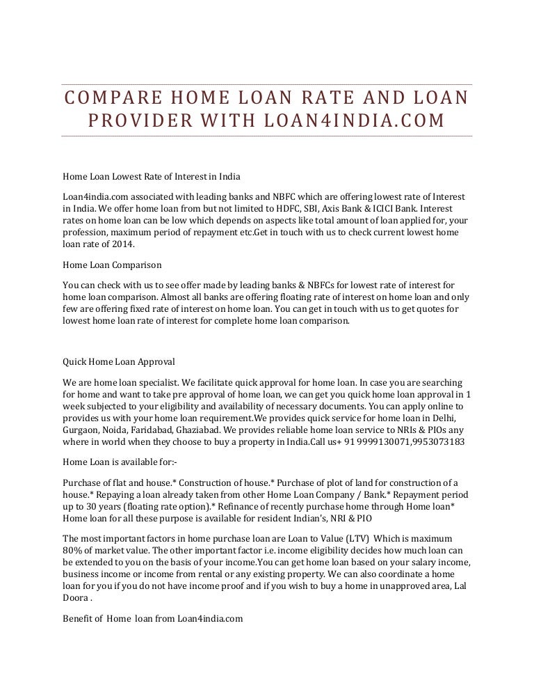 compare home loan rate and loan provider with loan4india home loan rate compare