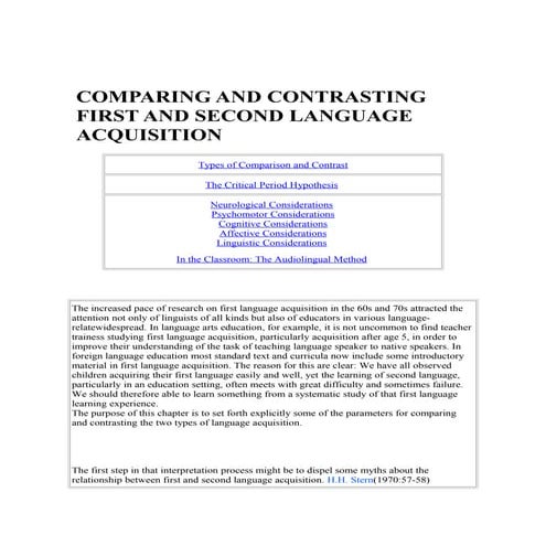 Comparing and contrasting first and second language acquisition