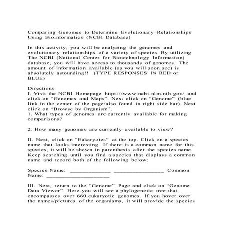 Comparing Genomes to Determine Evolutionary RelationshipsUsing B