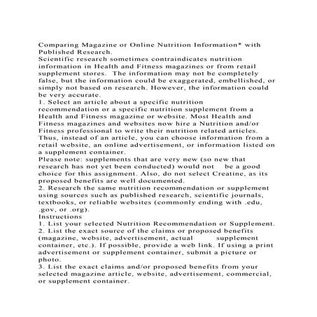 Comparing Magazine or Online Nutrition Information with Published.docx