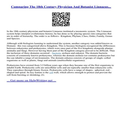 Comparing The 18Th Century Physician And Botanist Linnaeus...