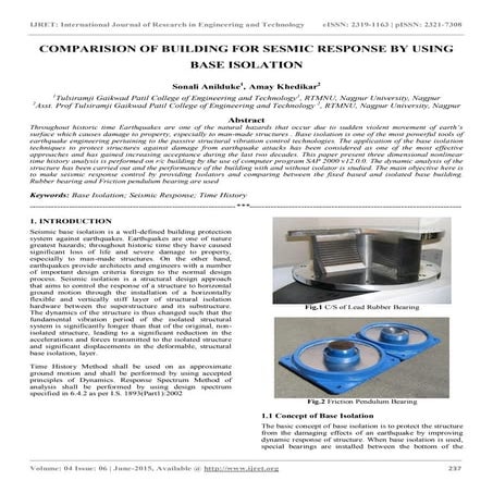Comparision of building for sesmic response by using base isolation